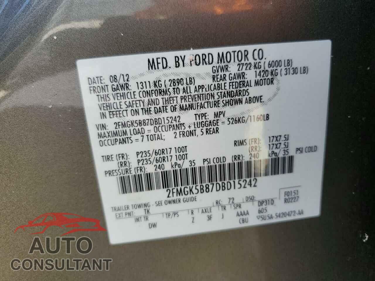 FORD FLEX 2013 - 2FMGK5B87DBD15242