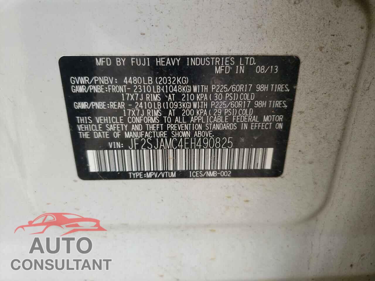SUBARU FORESTER 2014 - JF2SJAMC4EH490825