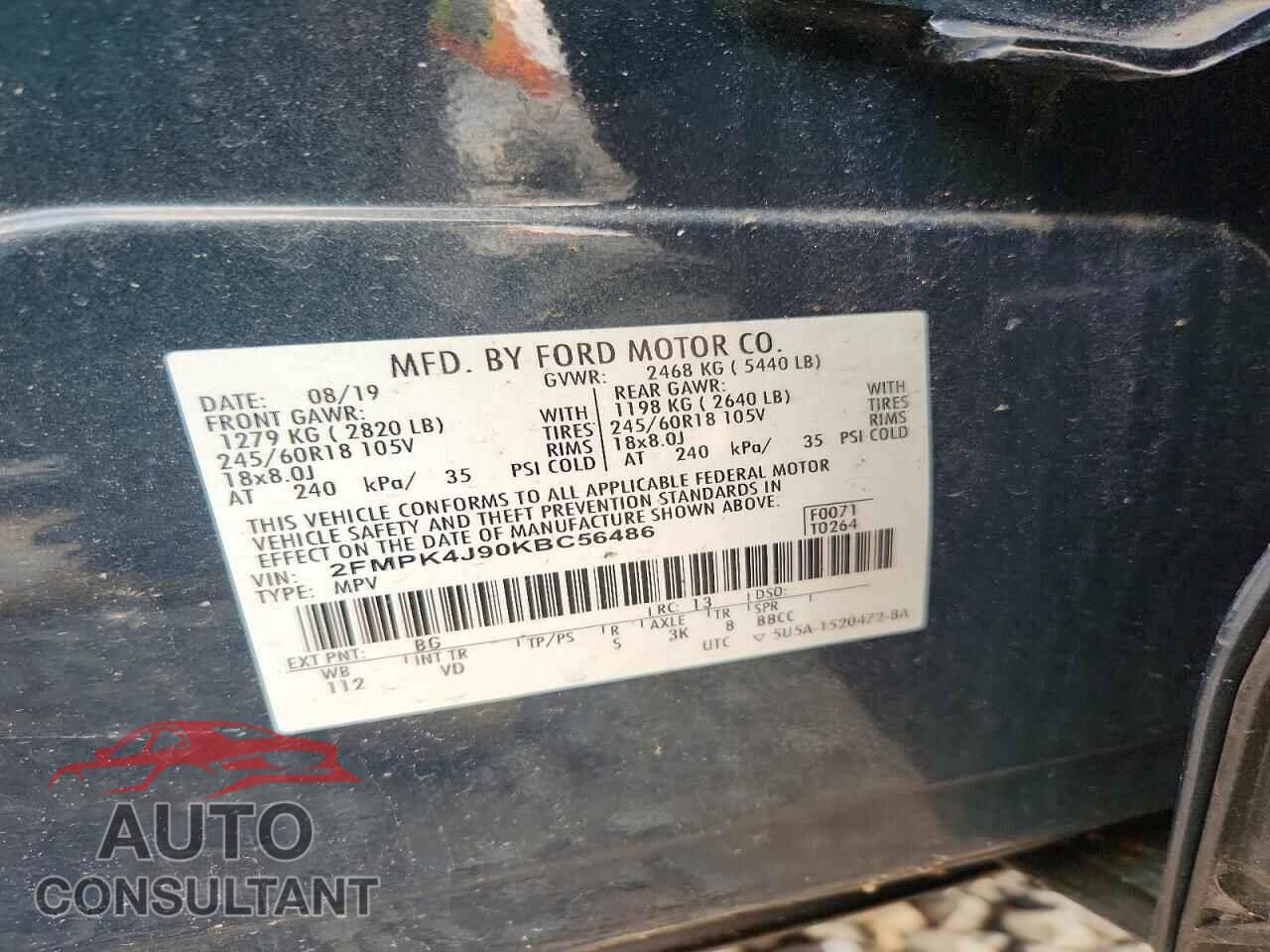 FORD EDGE 2019 - 2FMPK4J90KBC56486