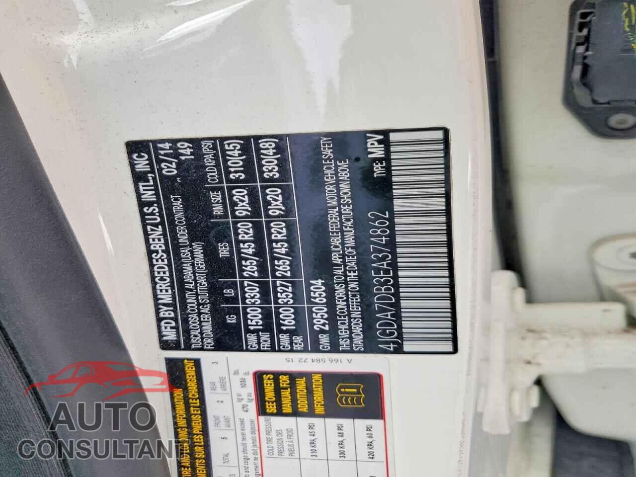 MERCEDES-BENZ M-CLASS 2014 - 4JGDA7DB3EA374862