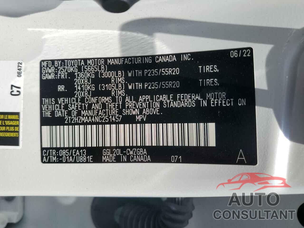 LEXUS RX350 2022 - 2T2HZMAA4NC251457
