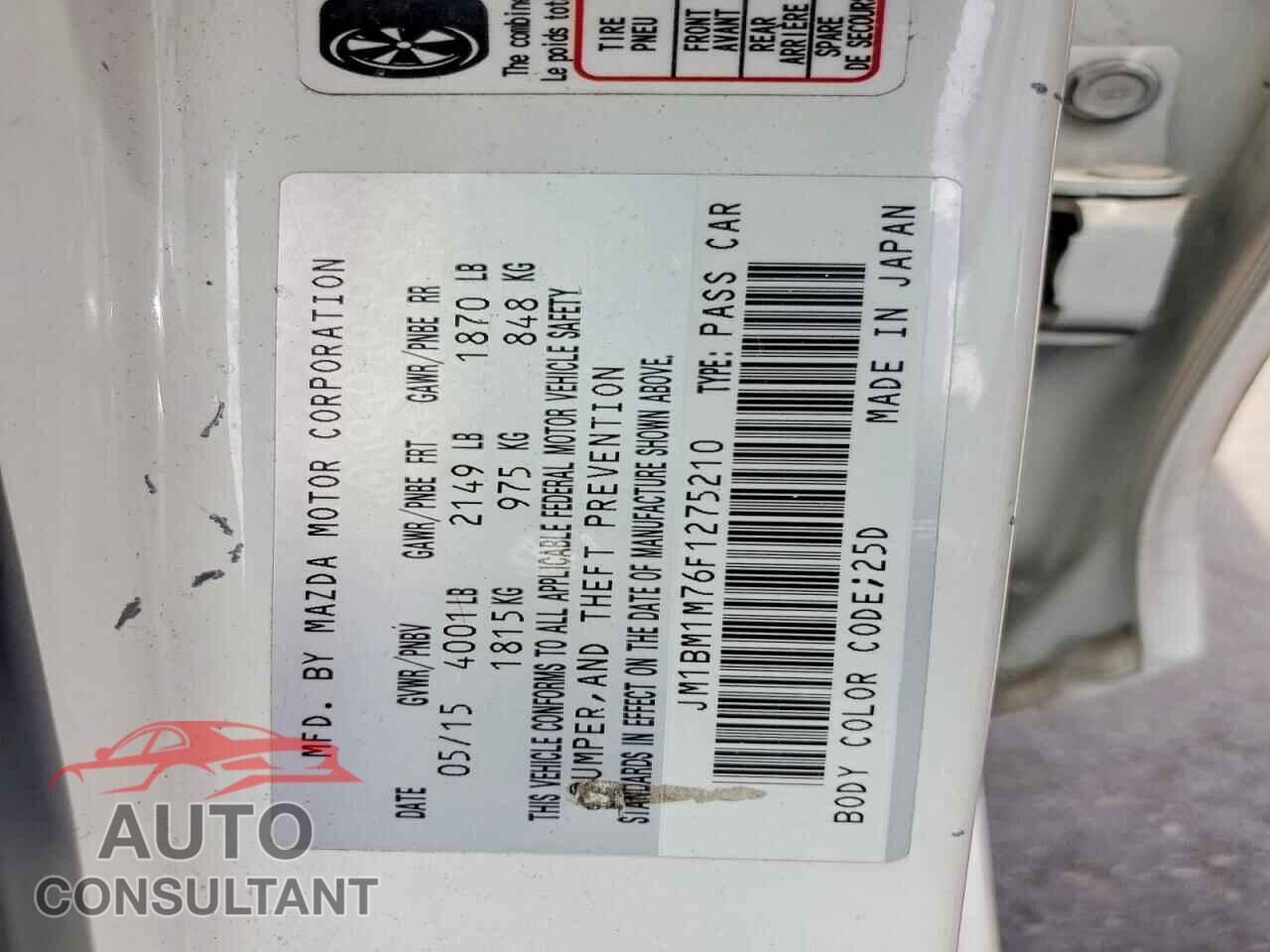 MAZDA 3 2015 - JM1BM1M76F1275210