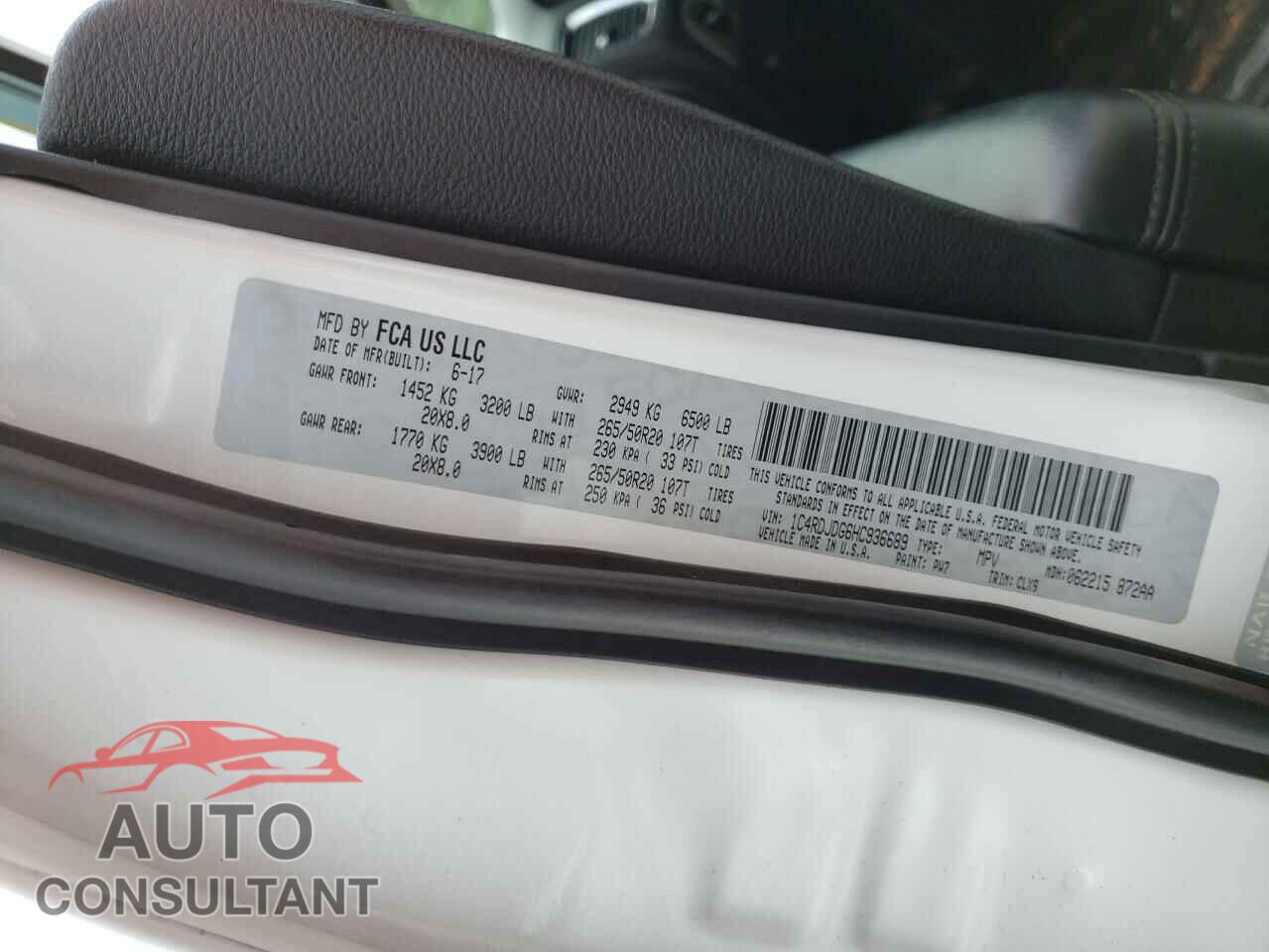 DODGE DURANGO 2017 - 1C4RDJDG6HC936689