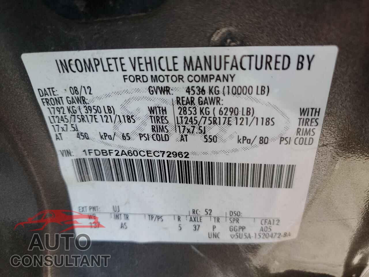 FORD F250 2012 - 1FDBF2A60CEC72962