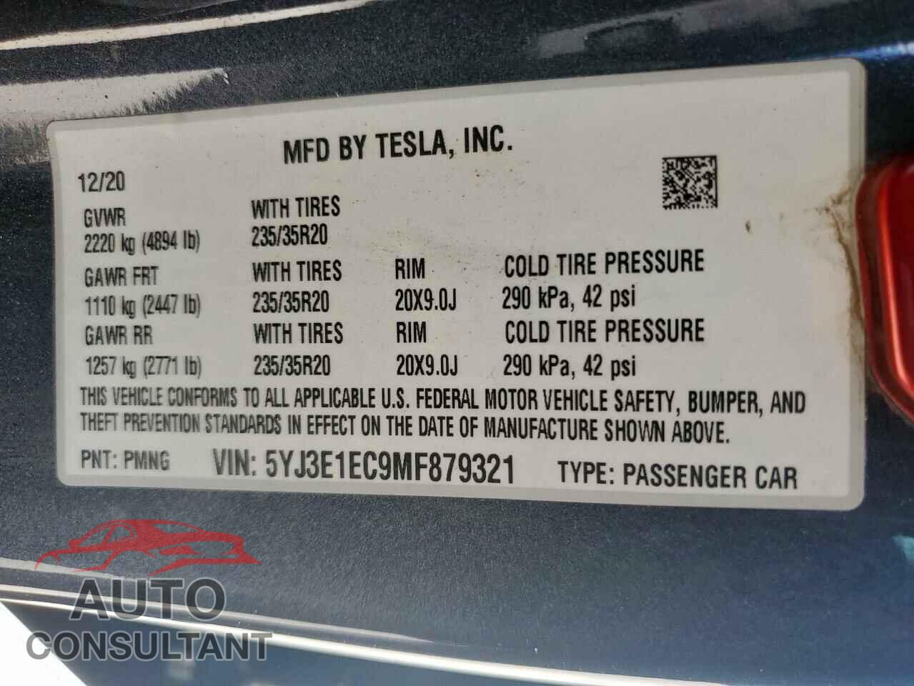 TESLA MODEL 3 2021 - 5YJ3E1EC9MF879321