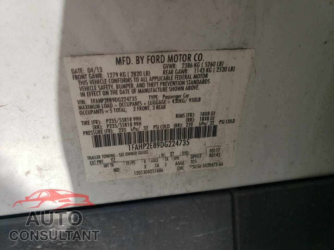 FORD TAURUS 2013 - 1FAHP2E89DG224735