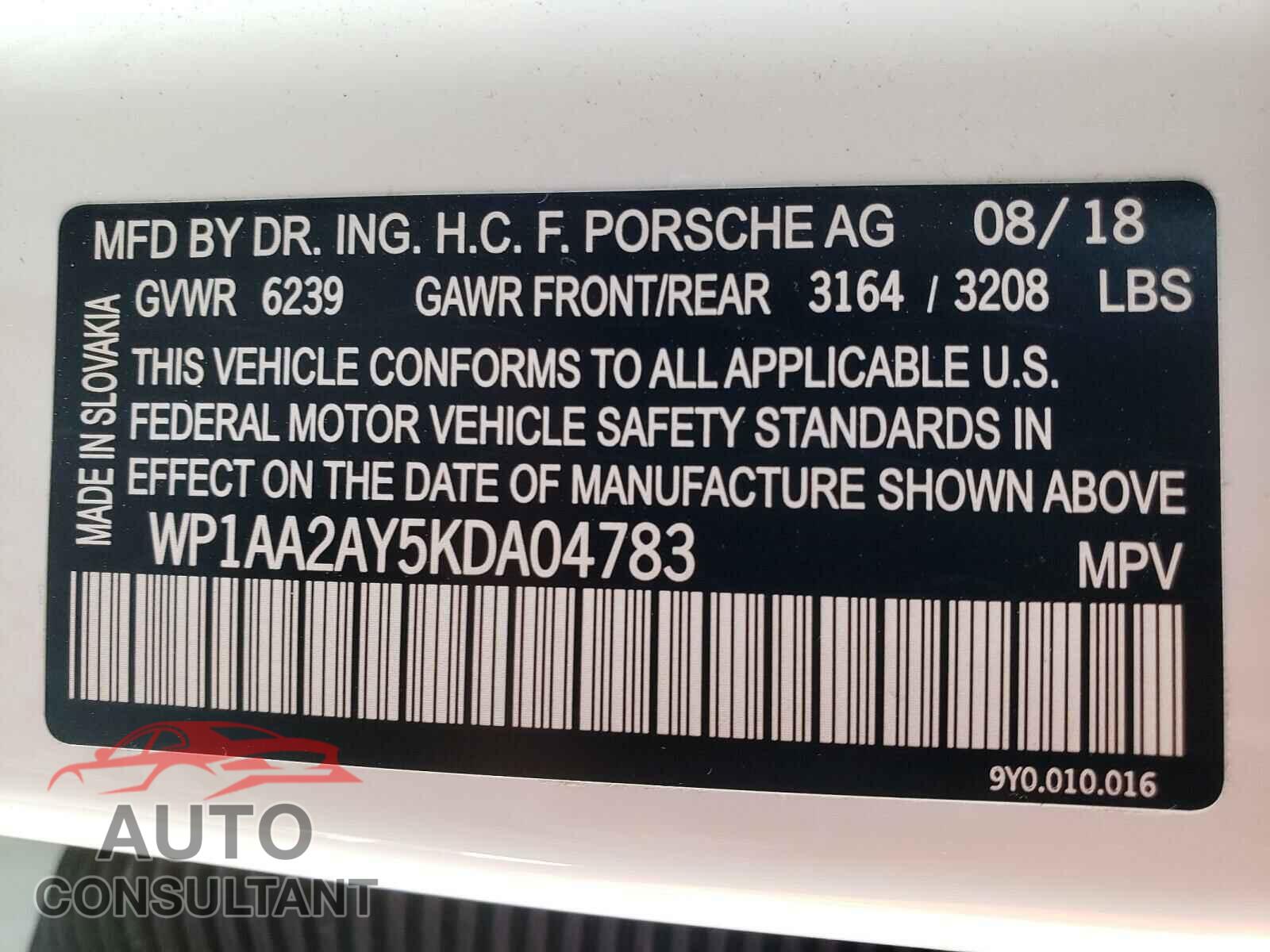 PORSCHE CAYENNE 2019 - WP1AA2AY5KDA04783