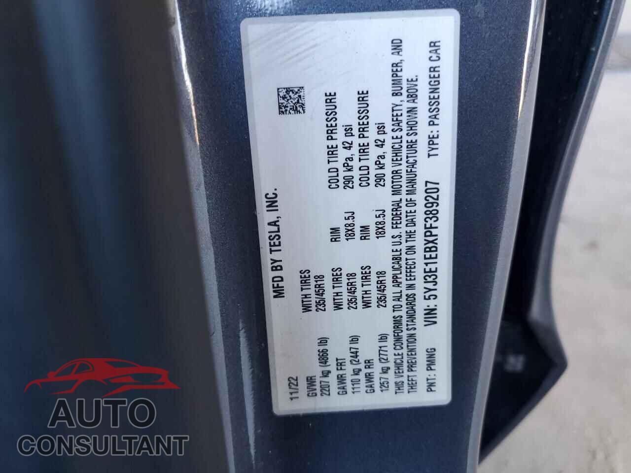 TESLA MODEL 3 2023 - 5YJ3E1EBXPF389207