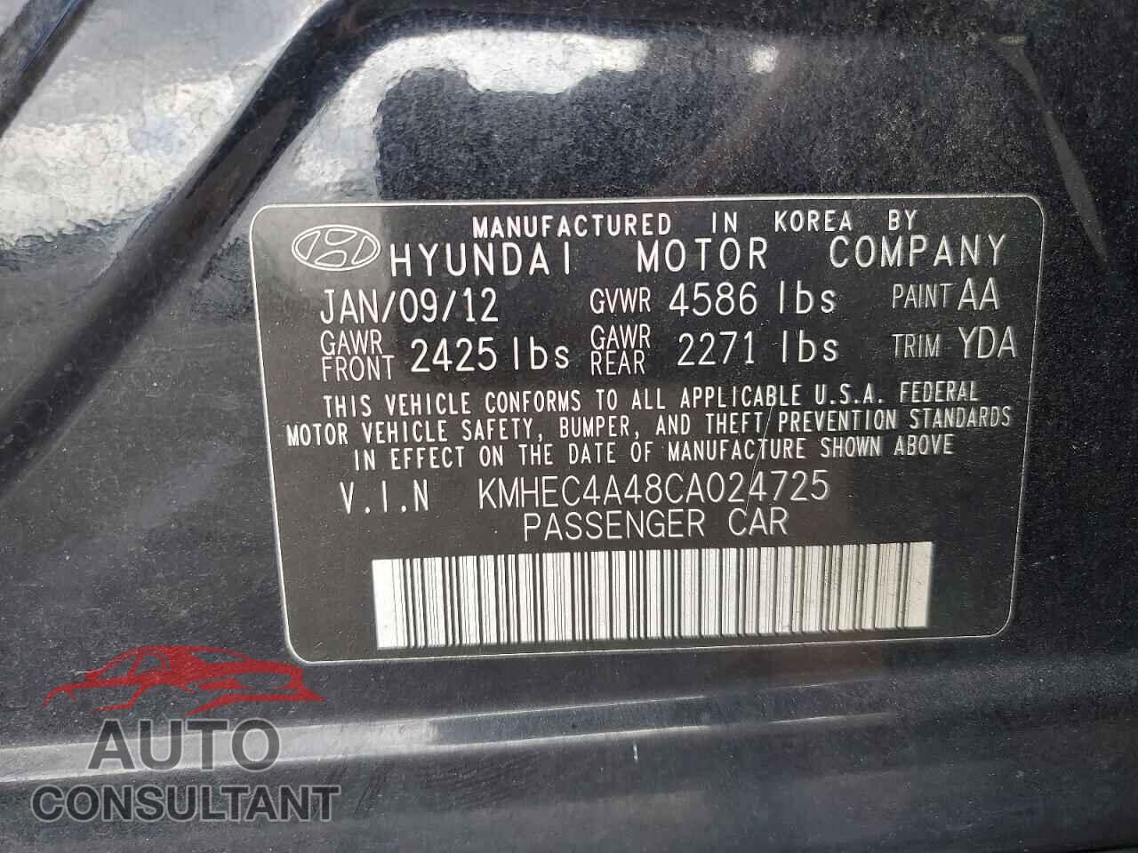 HYUNDAI SONATA 2012 - KMHEC4A48CA024725