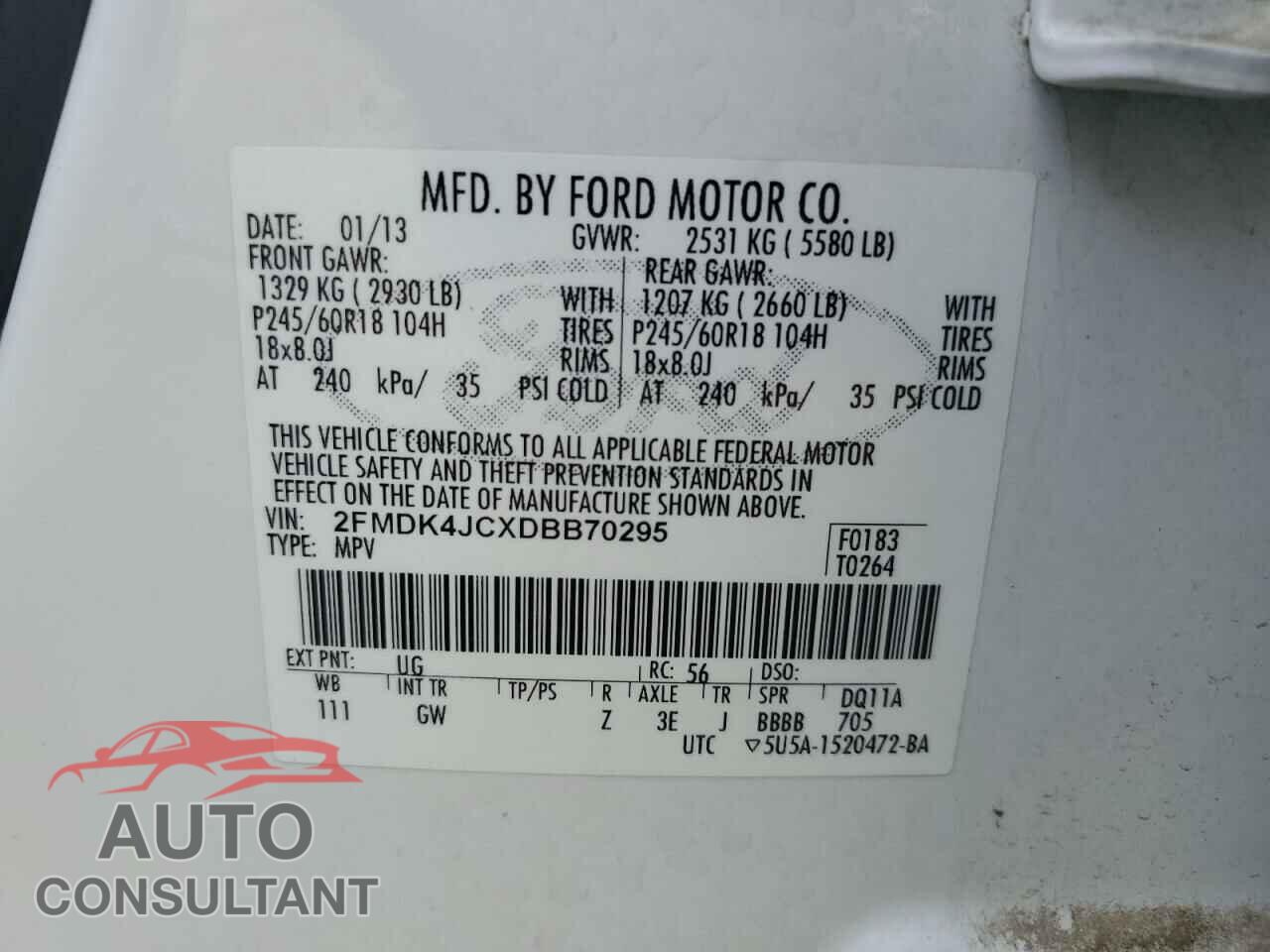 FORD EDGE 2013 - 2FMDK4JCXDBB70295