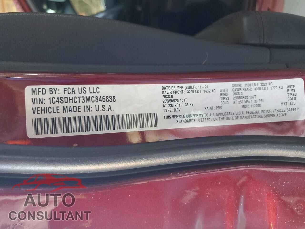 DODGE DURANGO 2021 - 1C4SDHCT3MC846838