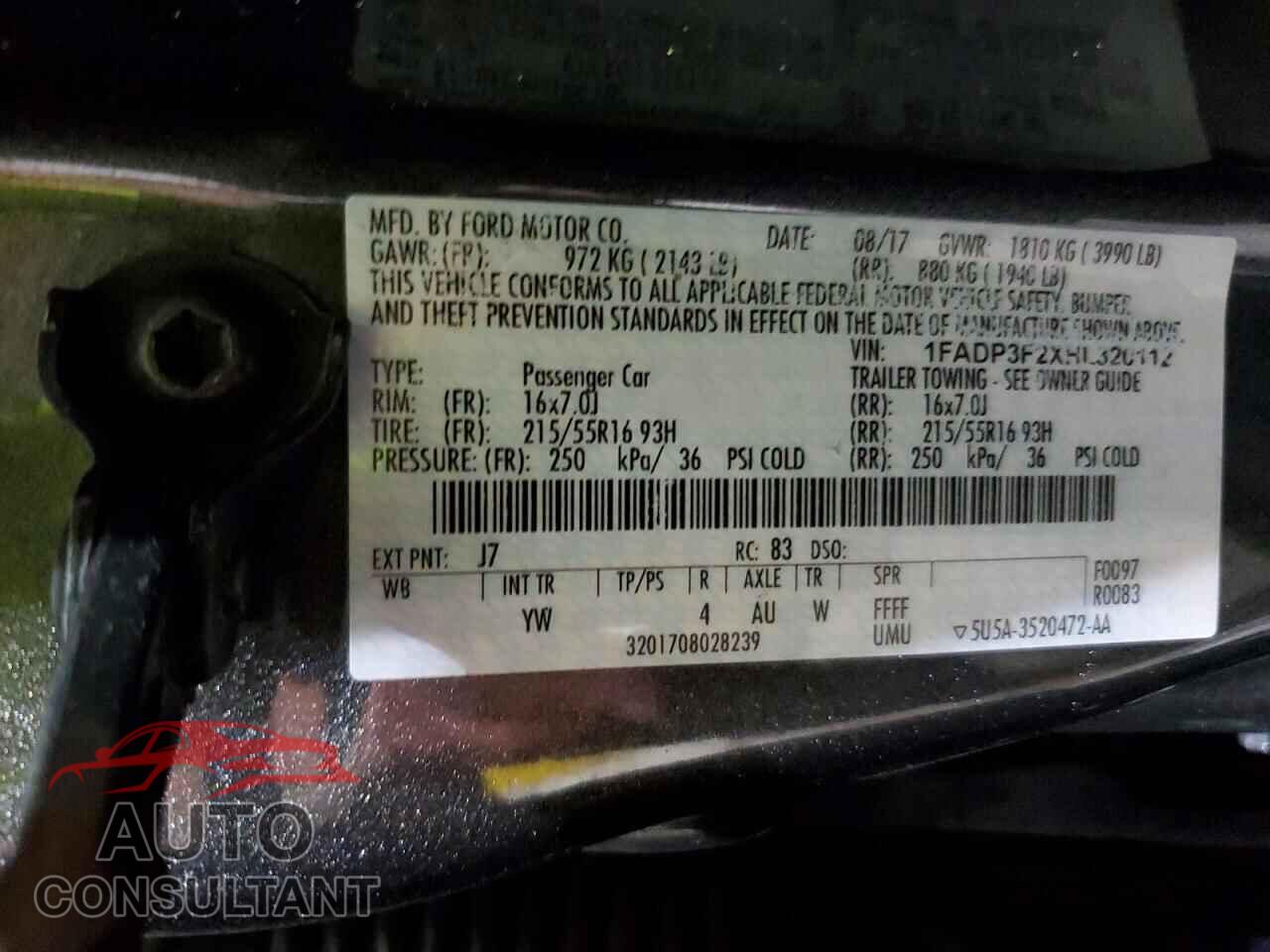 FORD FOCUS 2017 - 1FADP3F2XHL320112
