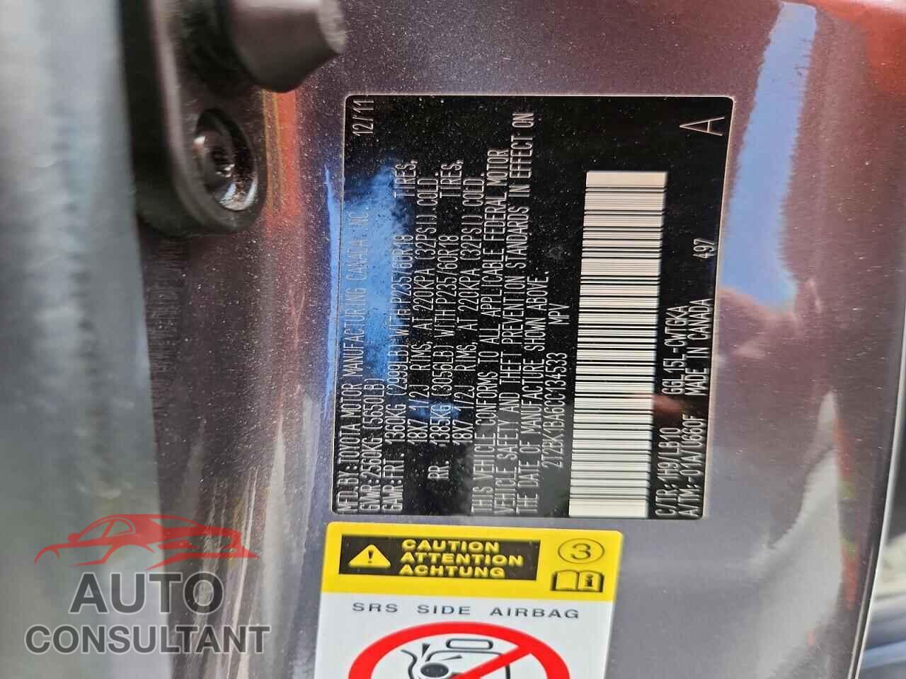 LEXUS RX350 2012 - 2T2BK1BA6CC134533