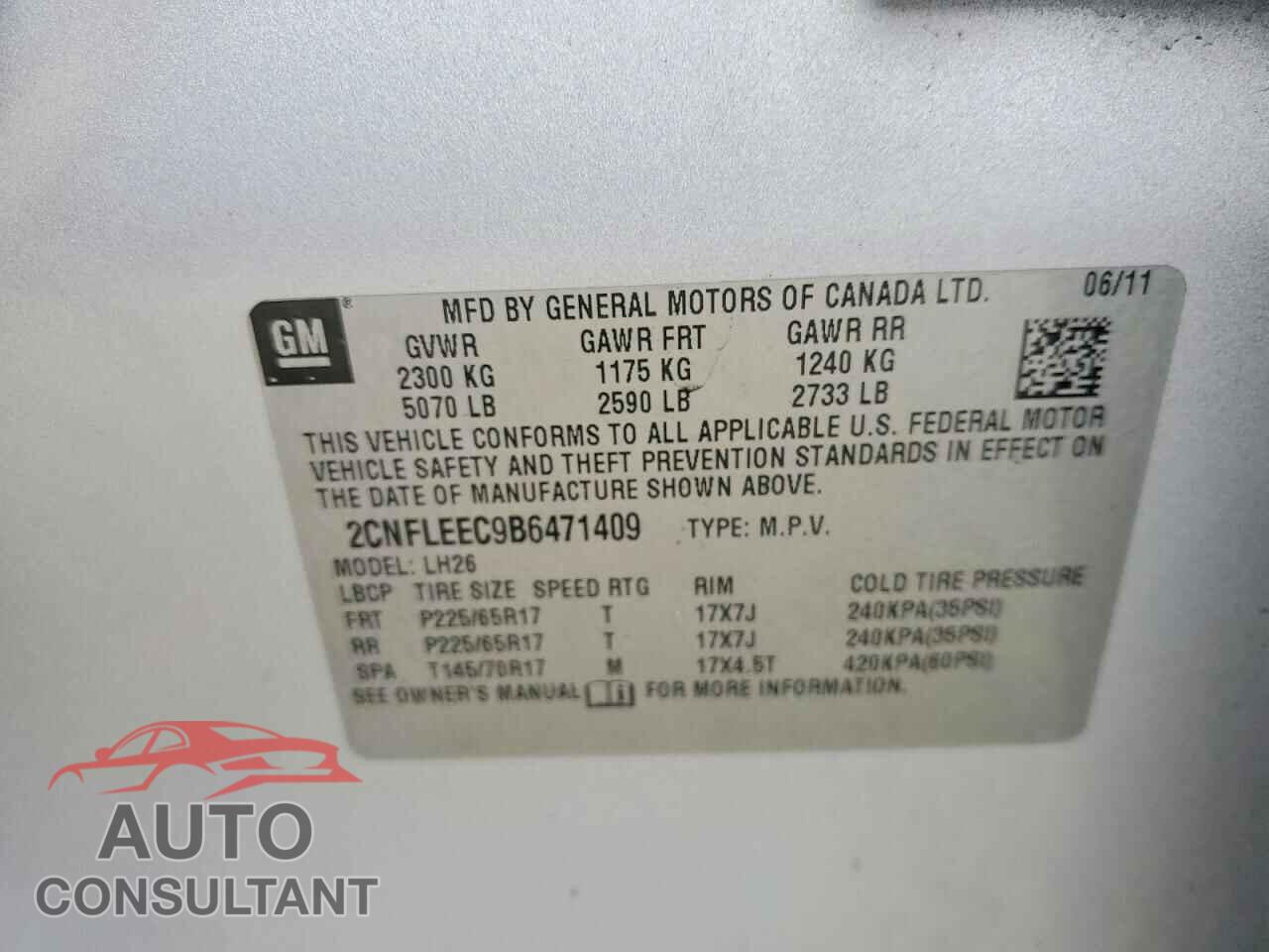 CHEVROLET EQUINOX 2011 - 2CNFLEEC9B6471409