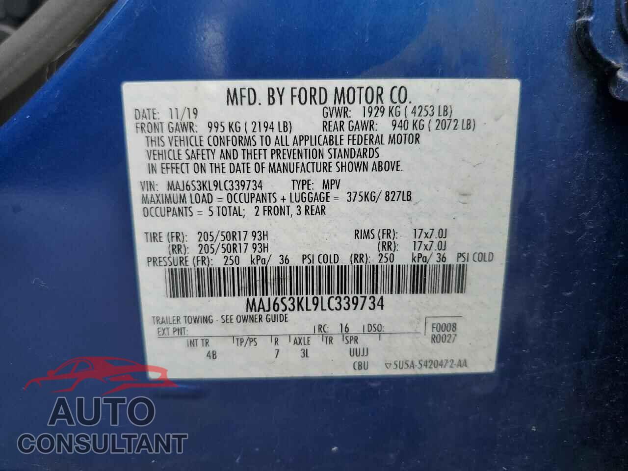 FORD ECOSPORT 2020 - MAJ6S3KL9LC339734