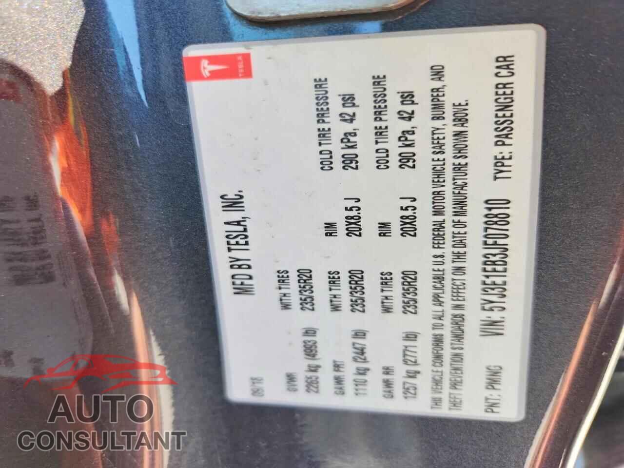 TESLA MODEL 3 2018 - 5YJ3E1EB3JF078810