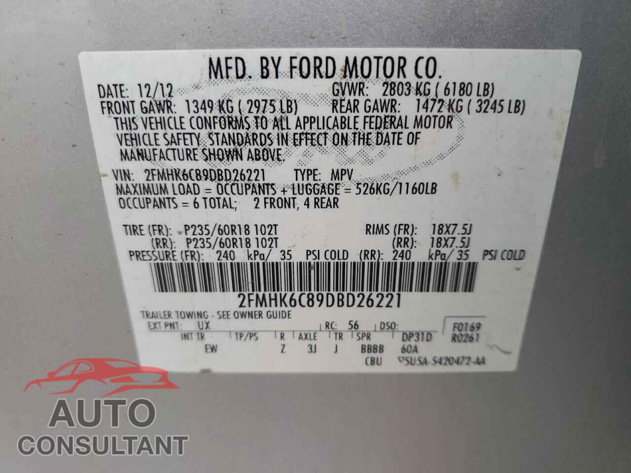 FORD FLEX 2013 - 2FMHK6C89DBD26221