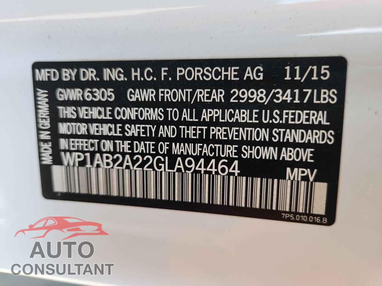 PORSCHE CAYENNE 2016 - WP1AB2A22GLA94464
