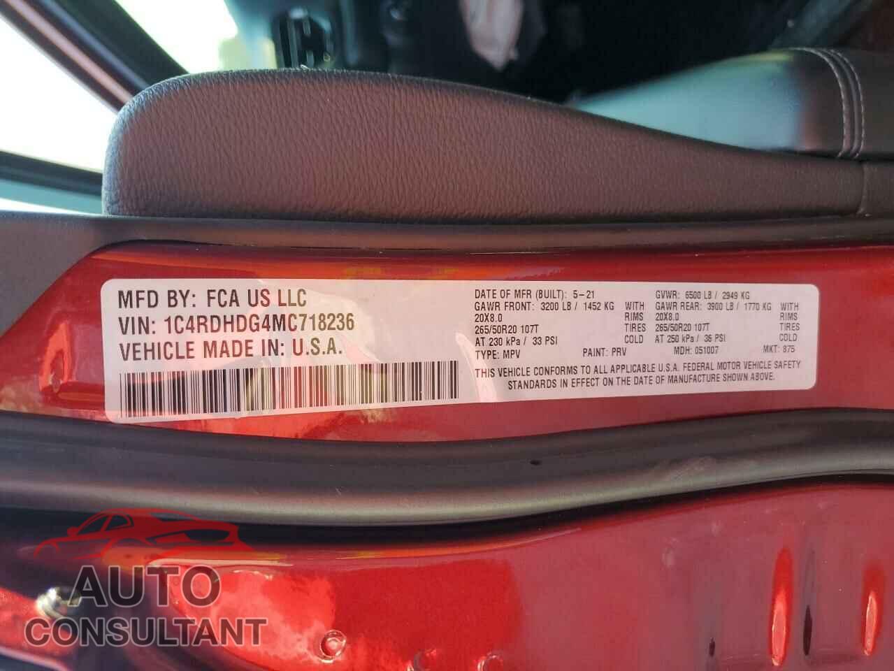 DODGE DURANGO 2021 - 1C4RDHDG4MC718236