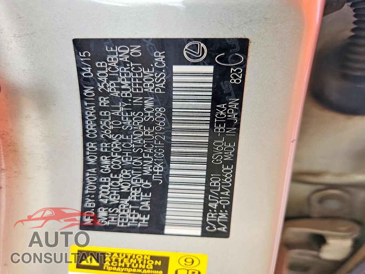 LEXUS ES350 2015 - JTHBK1GG1F2196098