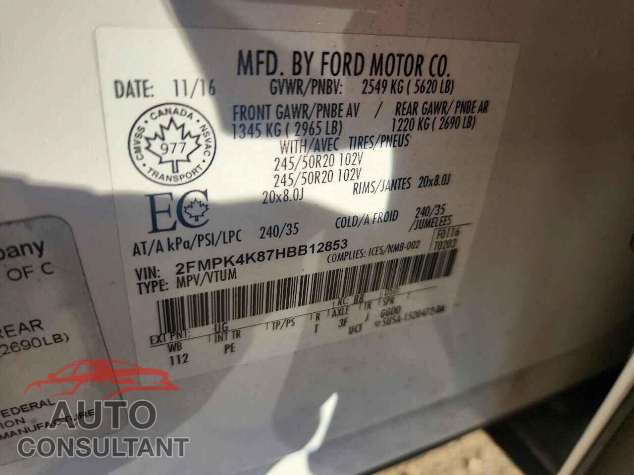 FORD EDGE 2017 - 2FMPK4K87HBB12853