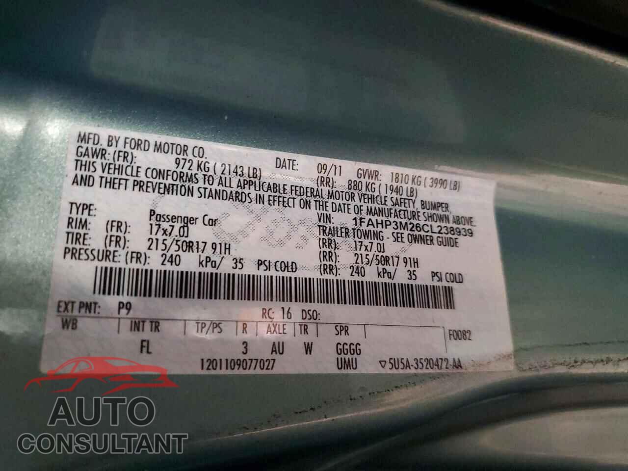 FORD FOCUS 2012 - 1FAHP3M26CL238939