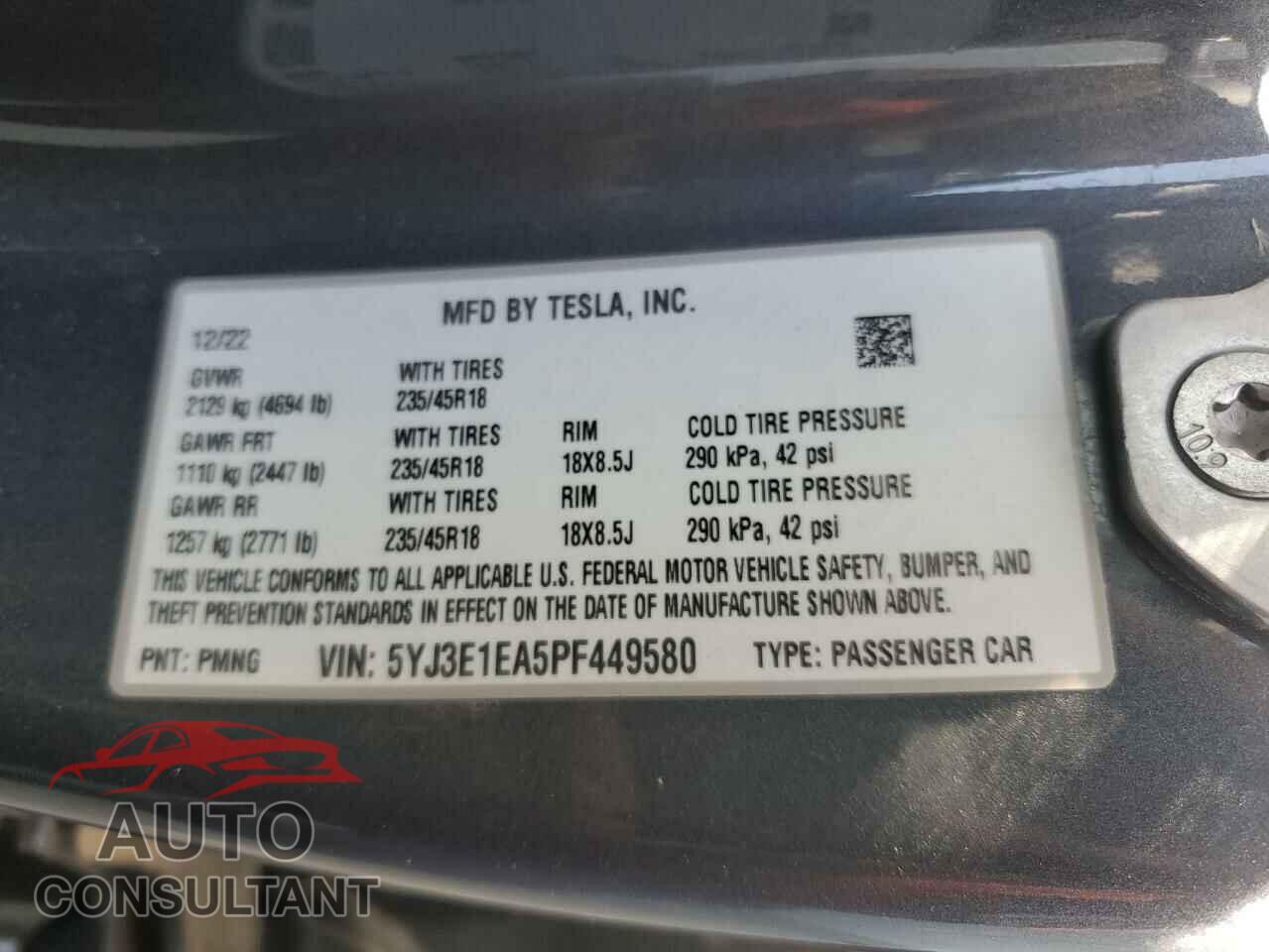 TESLA MODEL 3 2023 - 5YJ3E1EA5PF449580