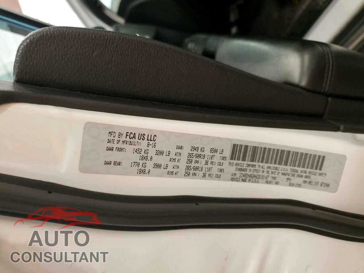DODGE DURANGO 2017 - 1C4RDHAG0HC619147