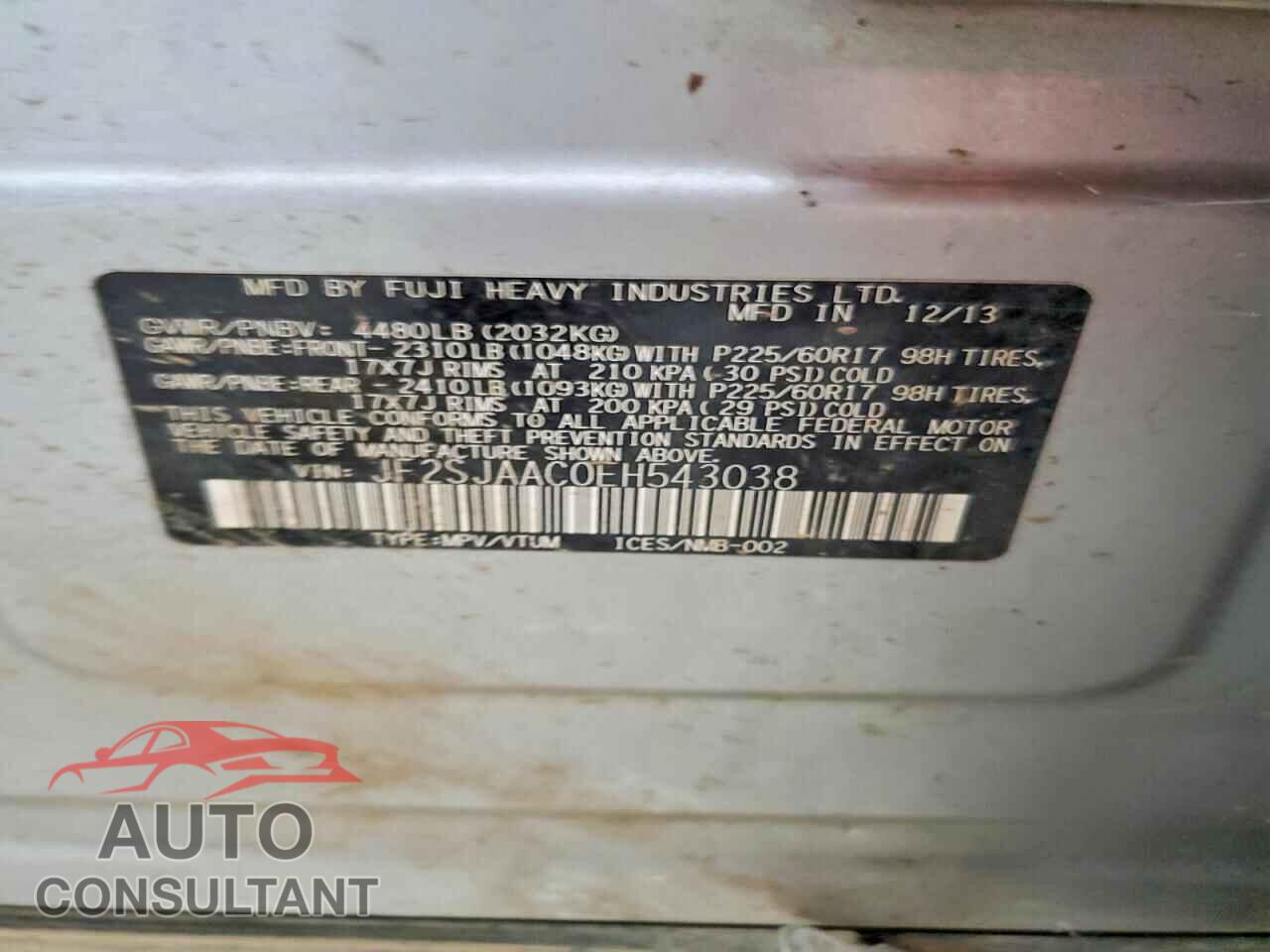 SUBARU FORESTER 2014 - JF2SJAAC0EH543038