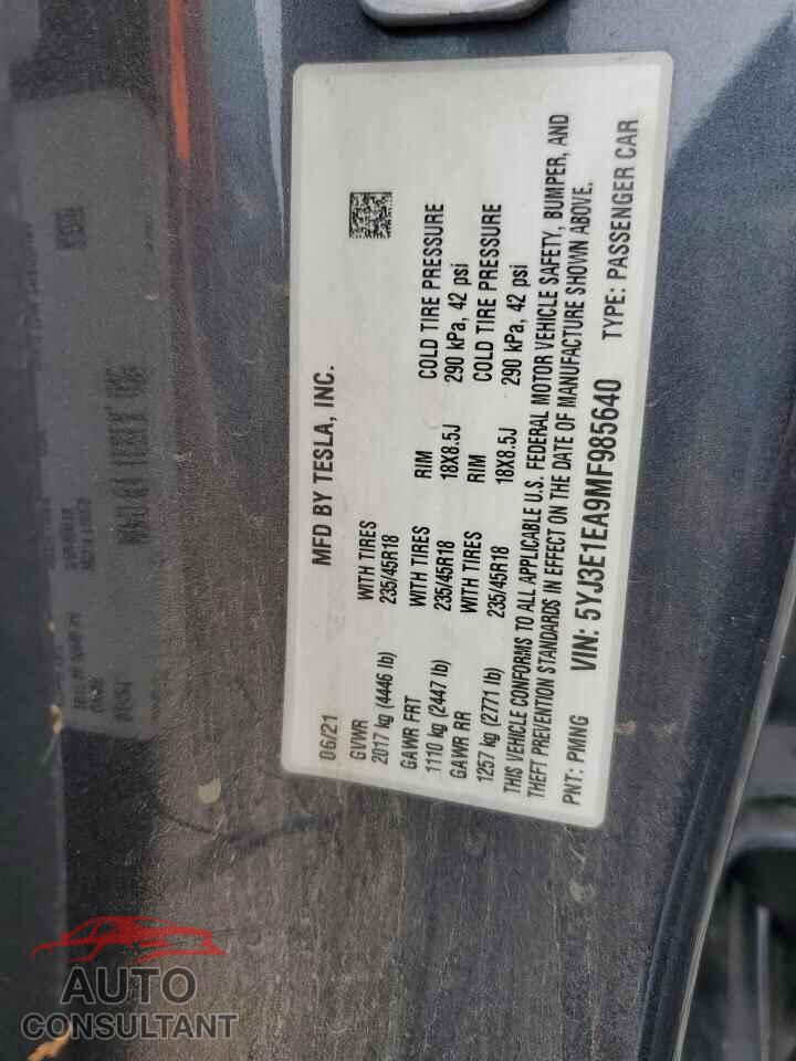 TESLA MODEL 3 2021 - 5YJ3E1EA9MF985640