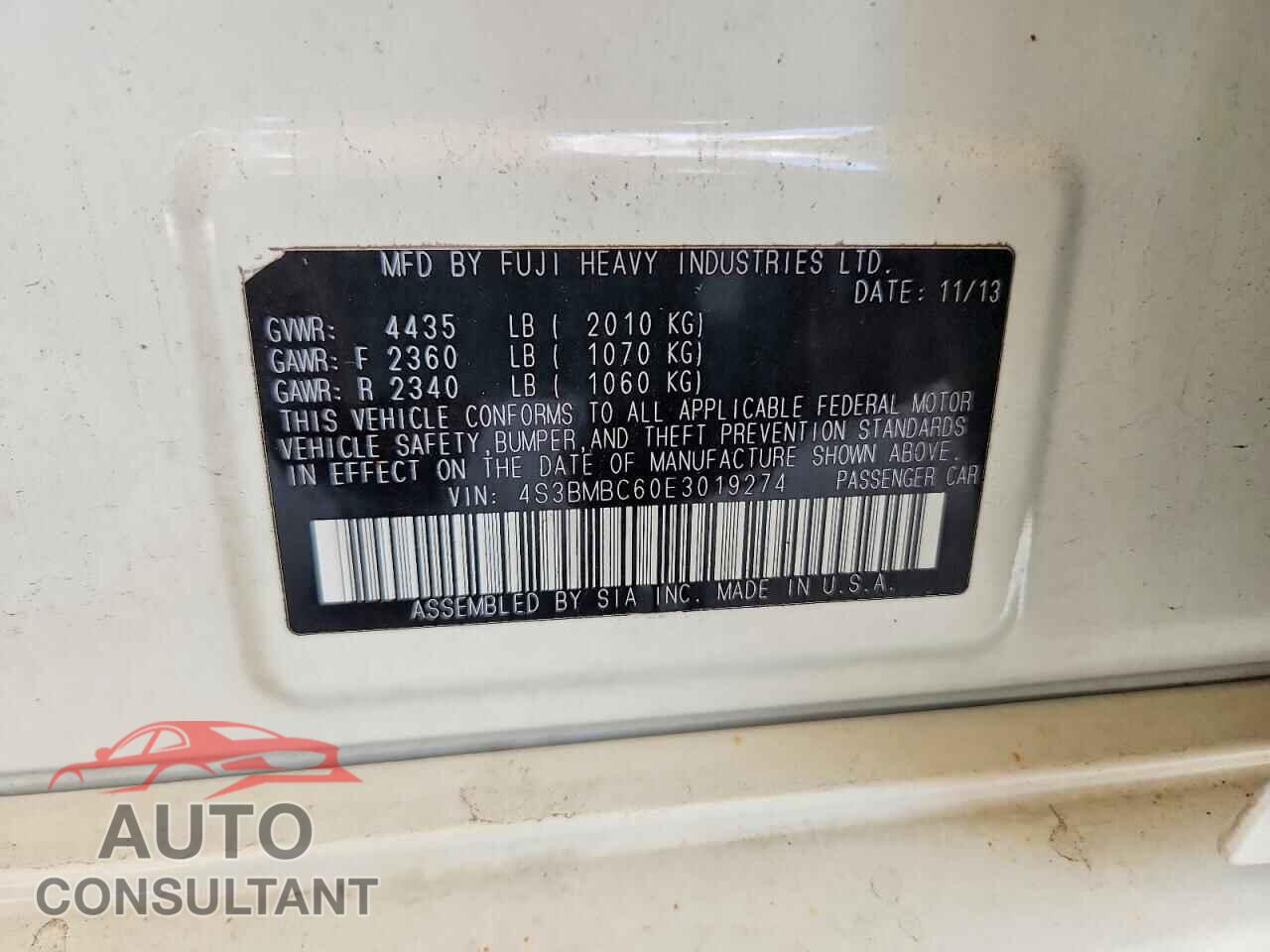 SUBARU LEGACY 2014 - 4S3BMBC60E3019274