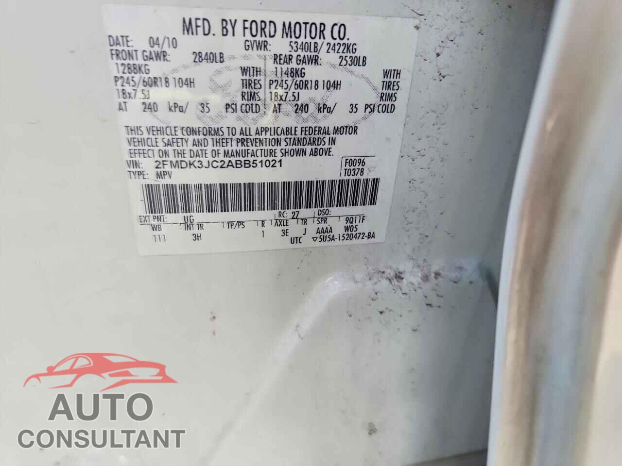 FORD EDGE 2010 - 2FMDK3JC2ABB51021