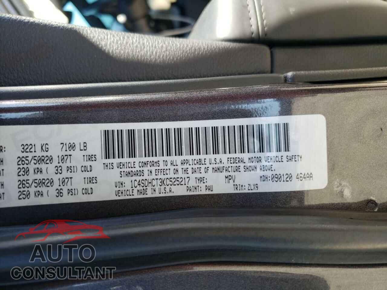 DODGE DURANGO 2019 - 1C4SDHCT3KC525217