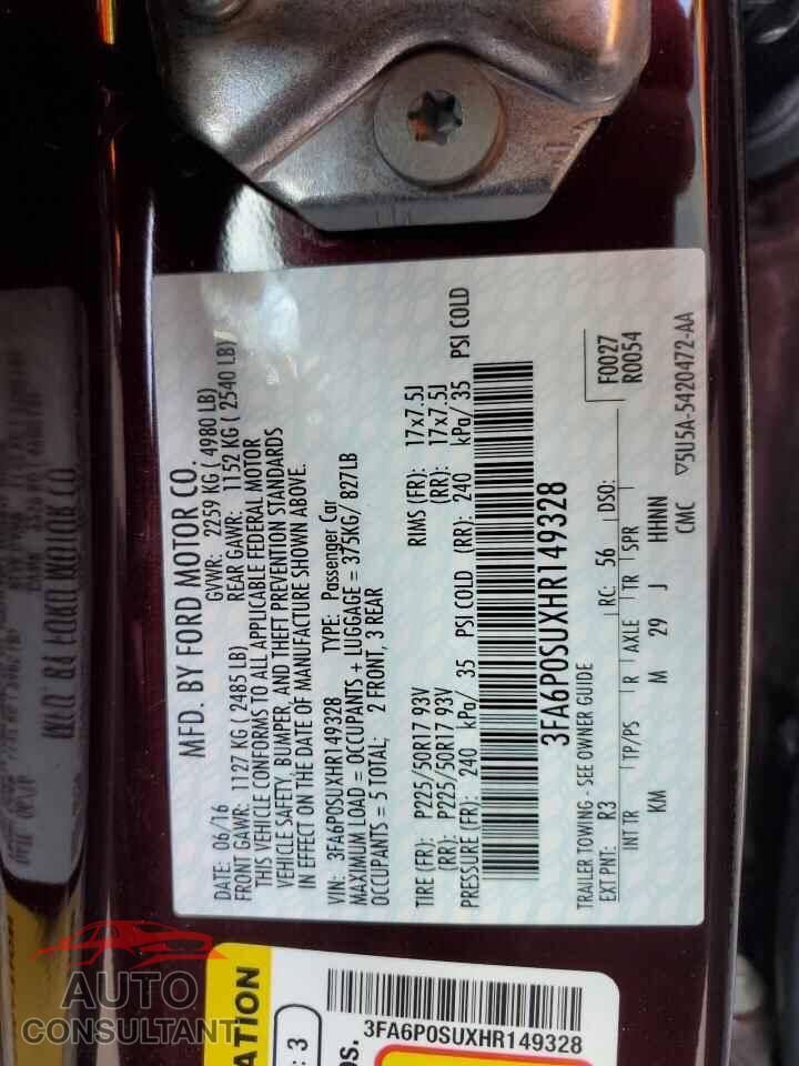 FORD FUSION 2017 - 3FA6P0SUXHR149328