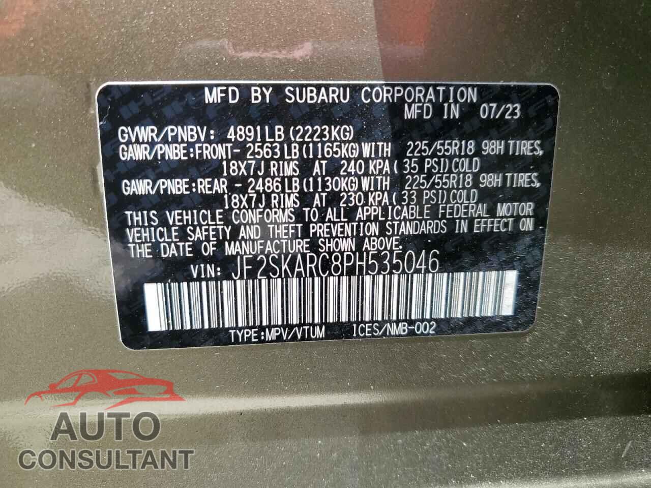 SUBARU FORESTER 2023 - JF2SKARC8PH535046