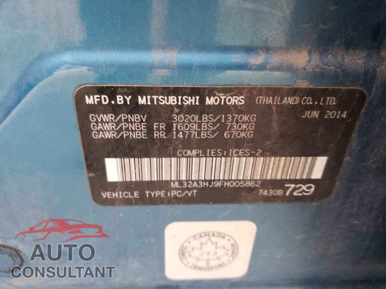 MITSUBISHI MIRAGE 2015 - ML32A3HJ9FH005862