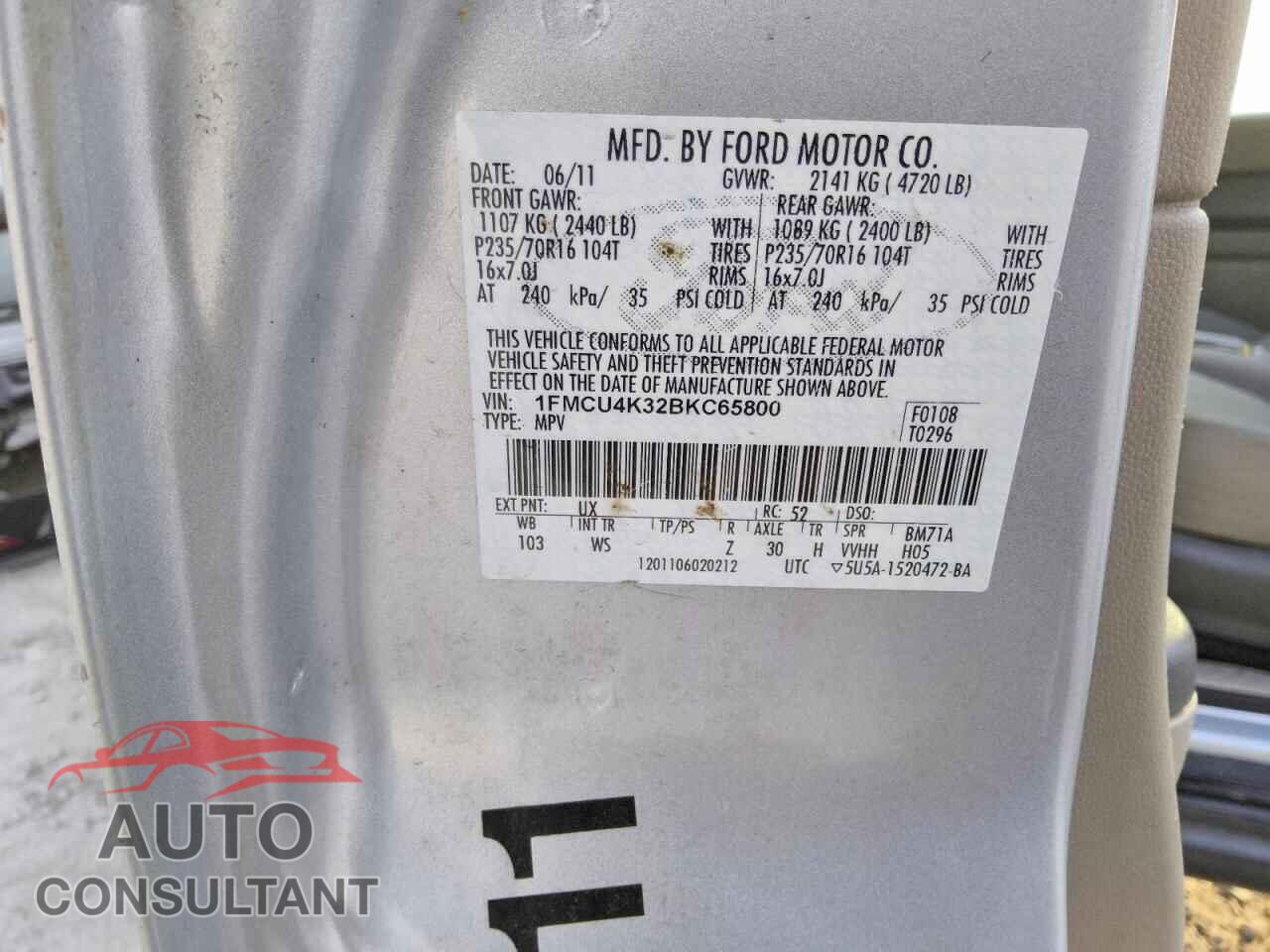 FORD ESCAPE 2011 - 1FMCU4K32BKC65800