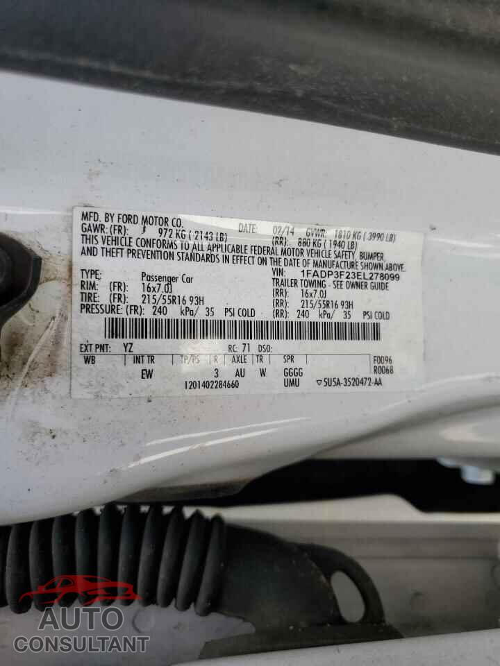 FORD FOCUS 2014 - 1FADP3F23EL278099