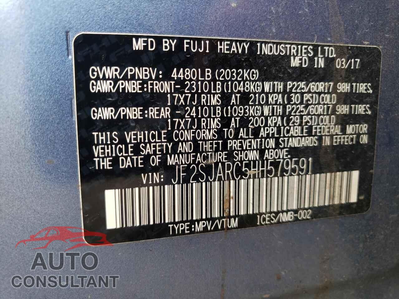 SUBARU FORESTER 2017 - JF2SJARC5HH579591