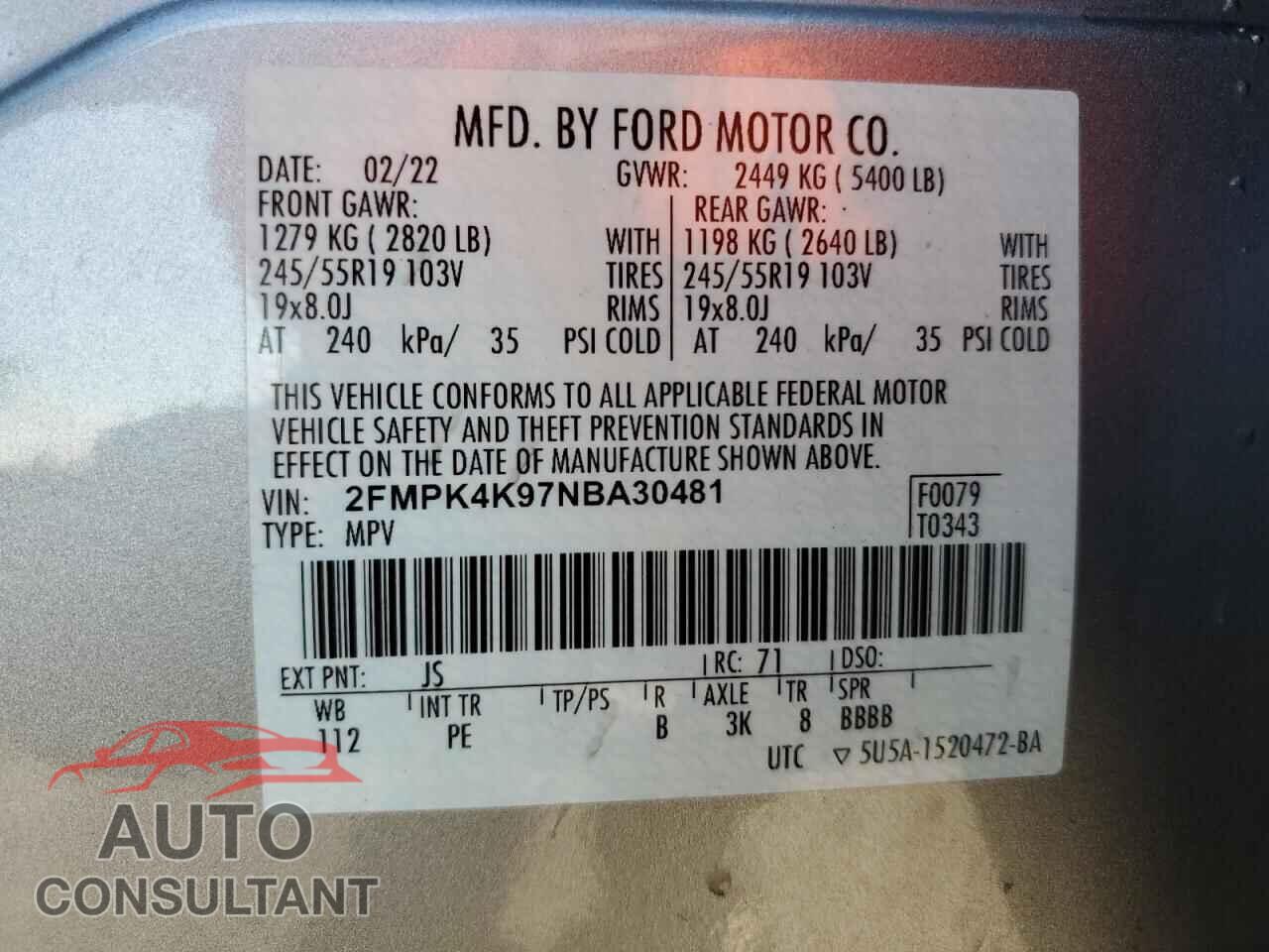 FORD EDGE 2022 - 2FMPK4K97NBA30481