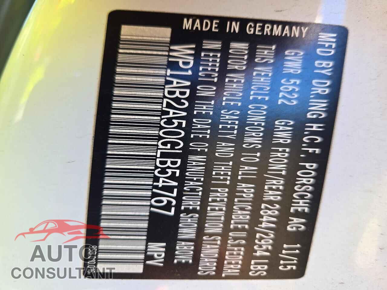 PORSCHE MACAN 2016 - WP1AB2A50GLB54767