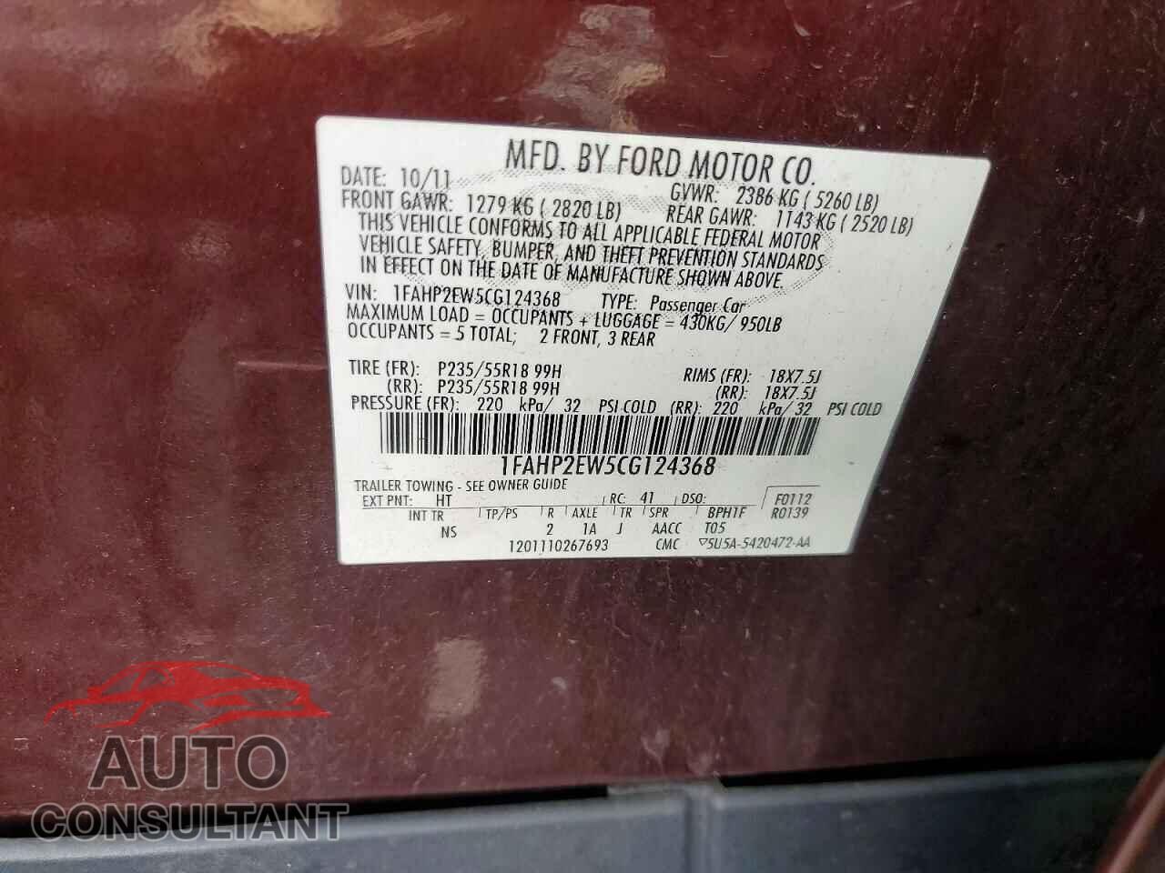 FORD TAURUS 2012 - 1FAHP2EW5CG124368