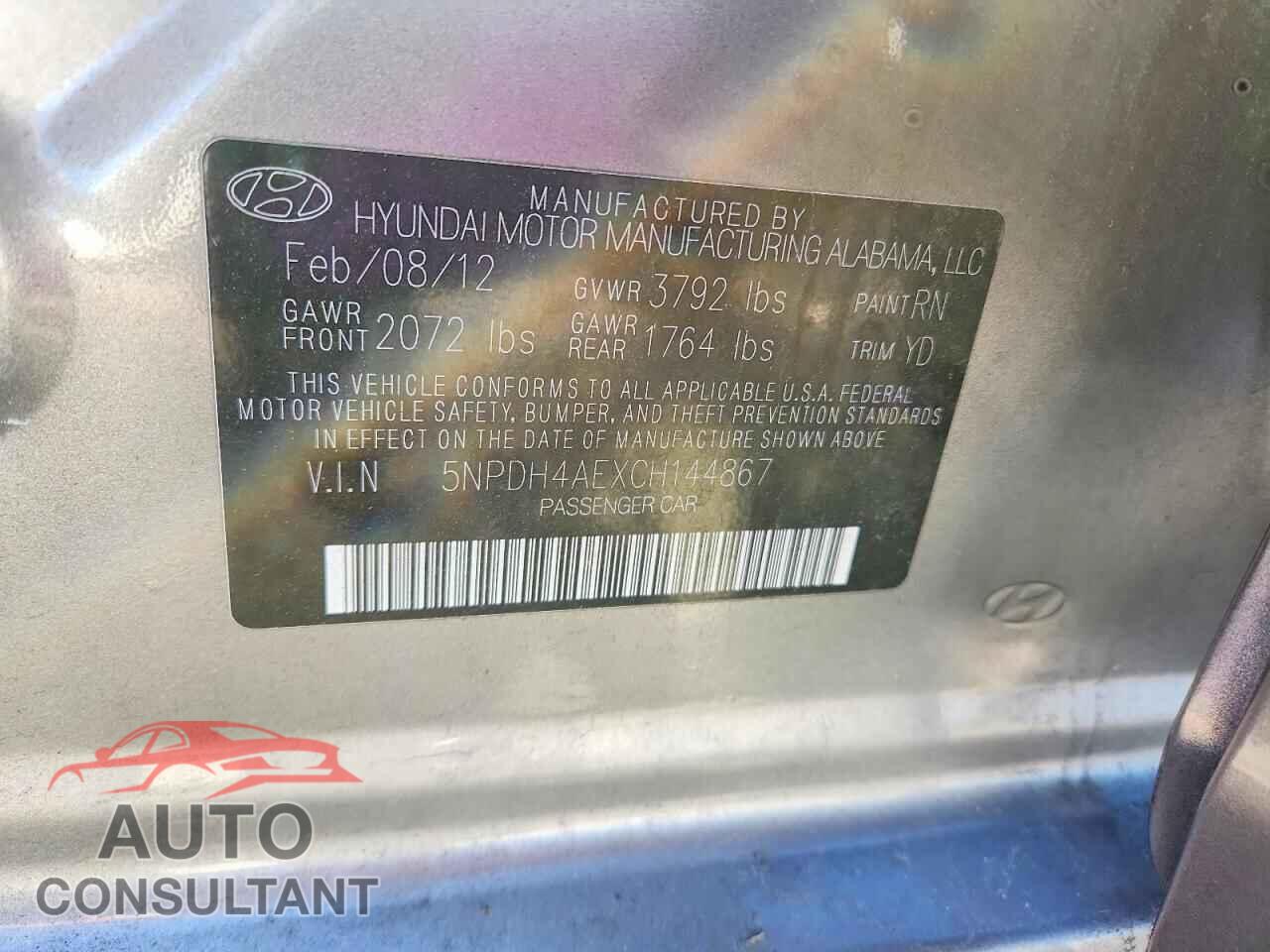 HYUNDAI ELANTRA 2012 - 5NPDH4AEXCH144867
