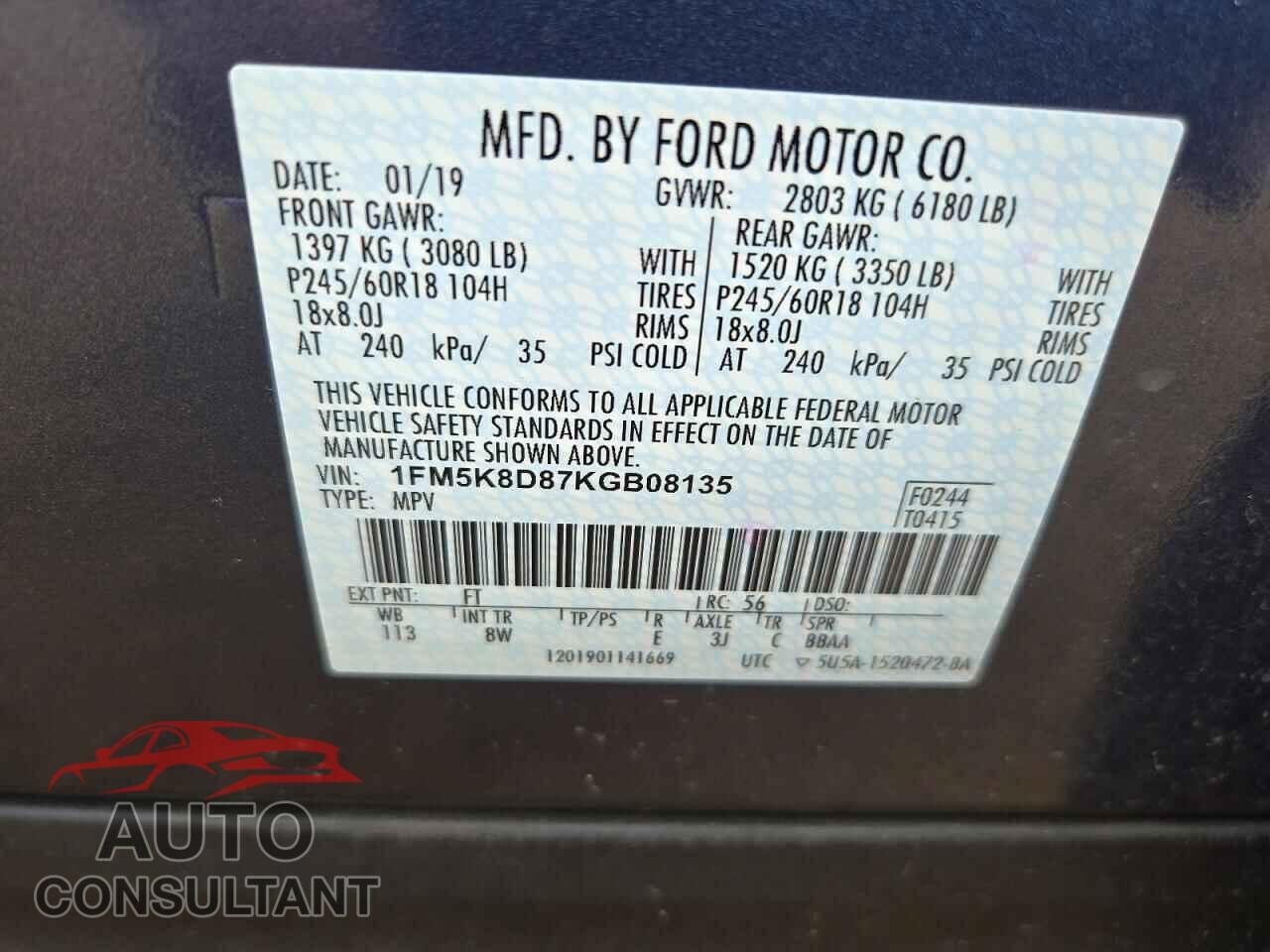 FORD EXPLORER 2019 - 1FM5K8D87KGB08135