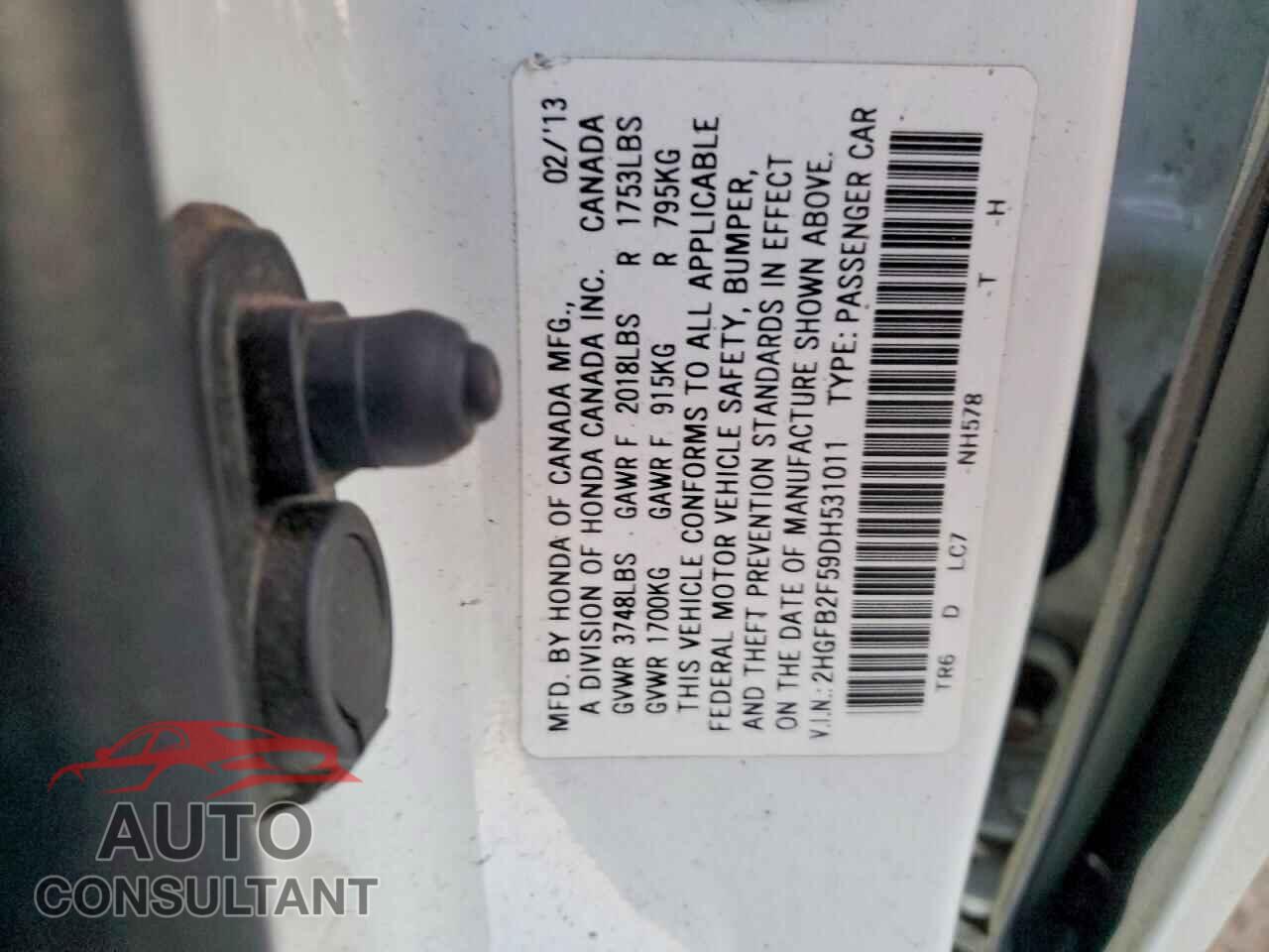 HONDA CIVIC 2013 - 2HGFB2F59DH531011