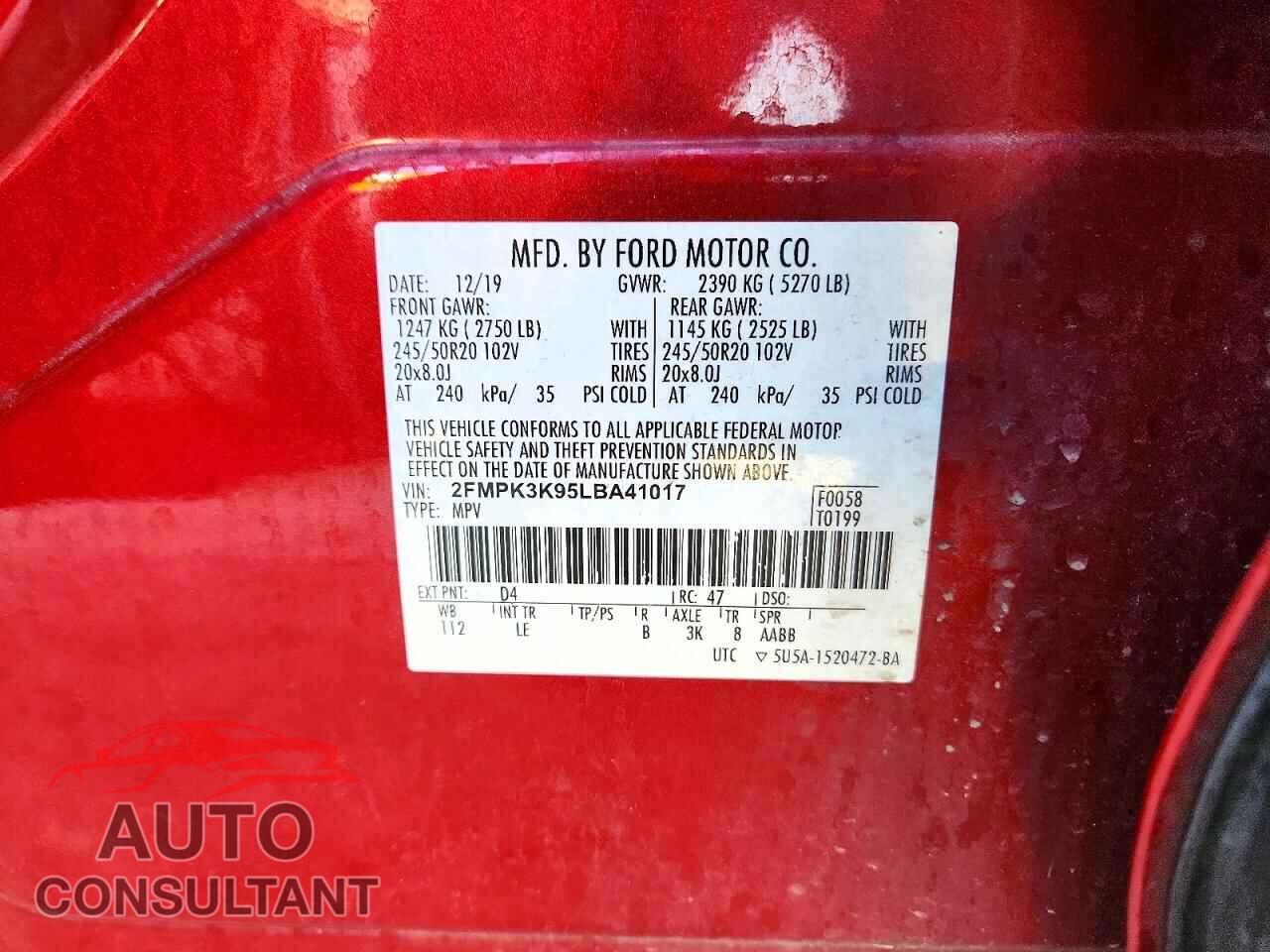 FORD EDGE 2020 - 2FMPK3K95LBA41017