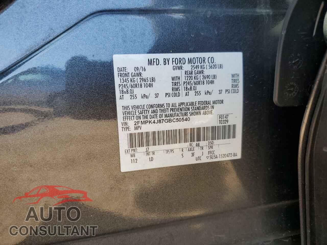 FORD EDGE 2016 - 2FMPK4J87GBC50540