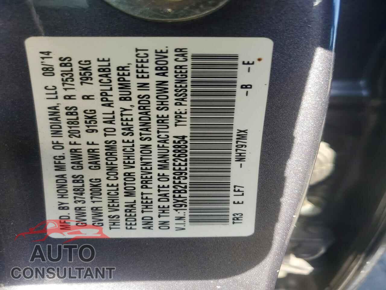 HONDA CIVIC 2014 - 19XFB2F59EE268854