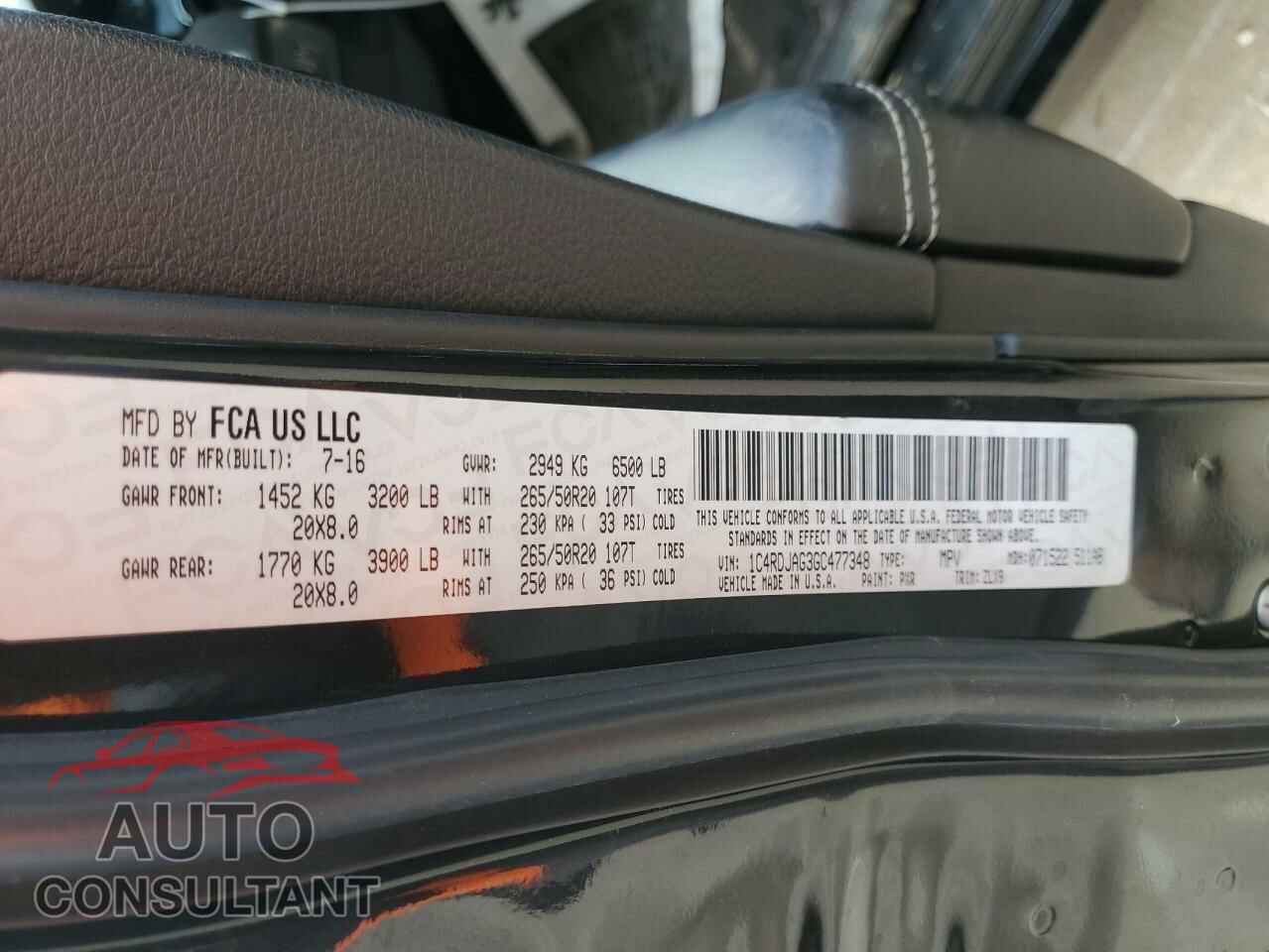 DODGE DURANGO 2016 - 1C4RDJAG3GC477348