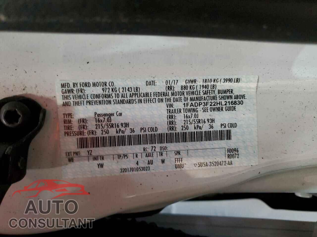 FORD FOCUS 2017 - 1FADP3F22HL216830